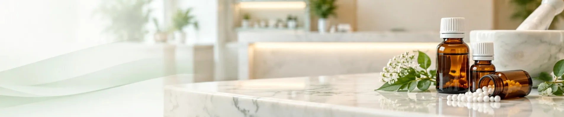 Homeopathy remedies on a marble counter